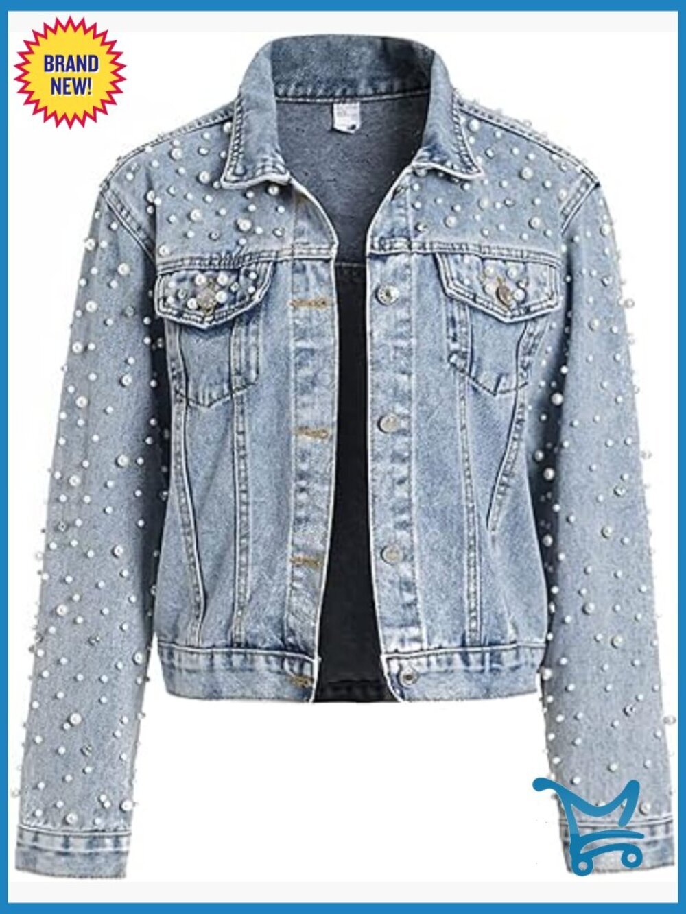 Cropped Rhinestone Denim Jacket Jean Coat